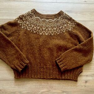 Mama owl Siskin cropped isle heritage wool sweater sycamore brown m medium